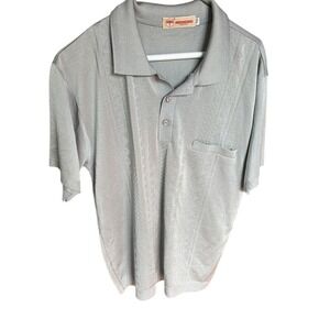 VTG 50' 60's FUSHI Silk shirt Large Textured Knit Gray ROCKABILLY‎ Short Sleeve